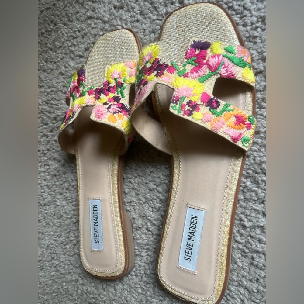 Steve Madden Women's Floral Embroidered Sandals - Pink and Yellow